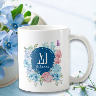 Mug Aquarelle bleu violet moderne brillant Floral
