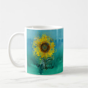 Mug Aquarelle bleue avec le tournesol