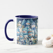 Aquarelle Bleue Cute Famille Snowman
