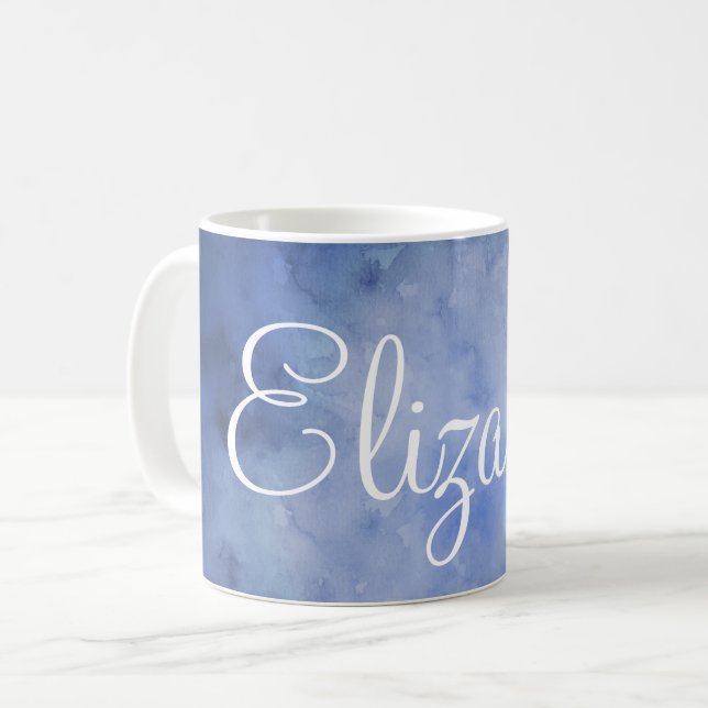 Mug Aquarelle bleue et blanche personnalisée (Devant gauche)