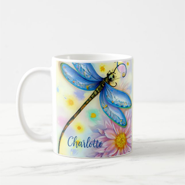 Mug Aquarelle Bleue libellule, Personnaliser (Gauche)