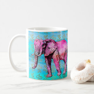 Mug Aquarelle bleue moderne d'éléphant rose à la mo