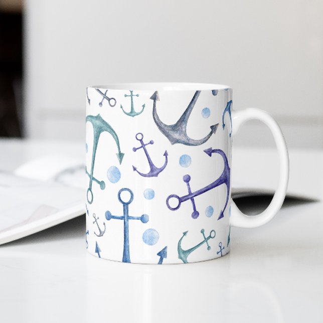 Mug Aquarelle bleue. Motif marin nautique (Créateur téléchargé)