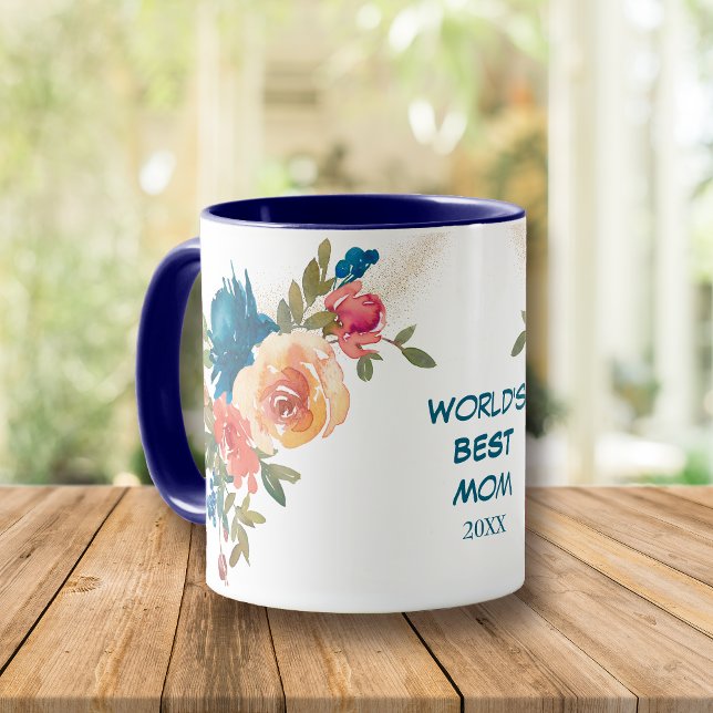 Mug Aquarelle bleue Pêche Rose maman (Créateur téléchargé)