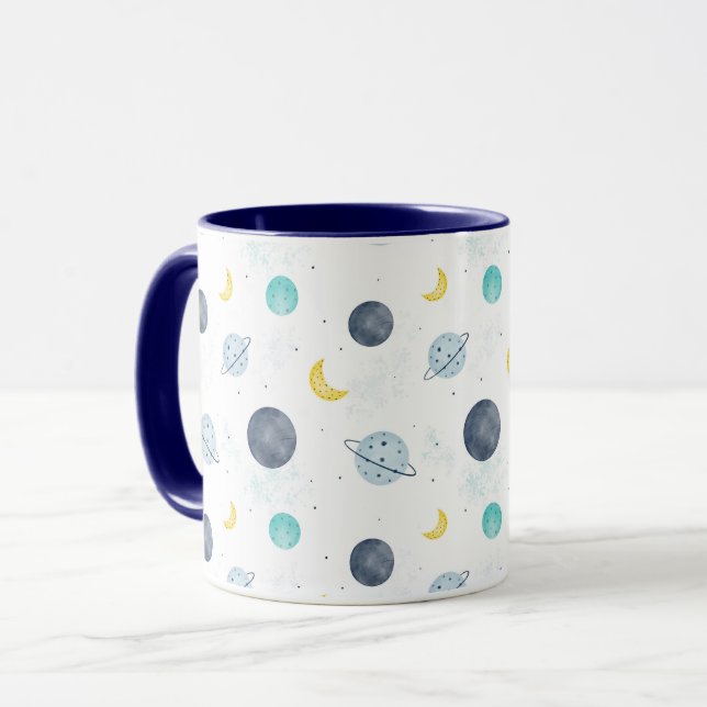 Mug Aquarelle Blue Space Planet Motif (Devant gauche)