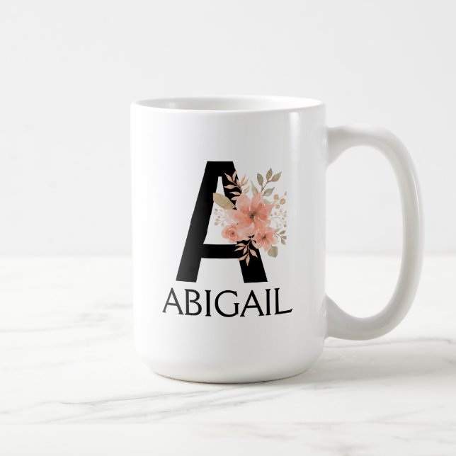 Mug Aquarelle Blush Pastel Rose Monogramme avec nom (Droite)