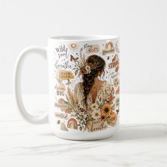Mug Aquarelle bohème chic d'affirmation florale édifia (Gauche)