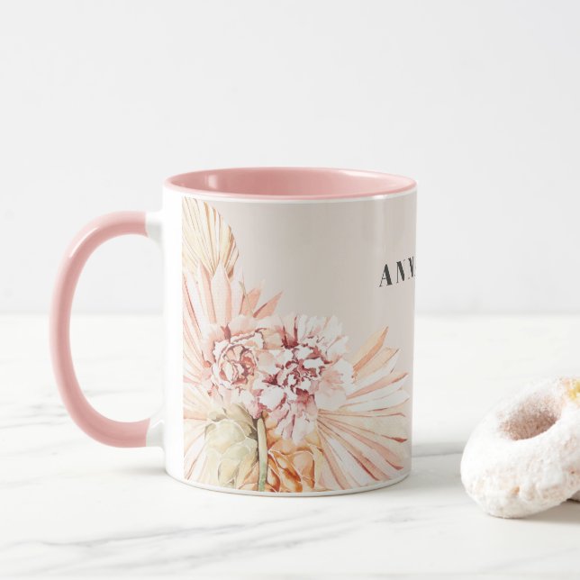 Mug Aquarelle bohème moderne fleurie pastel cadeau ros (Avec donut)