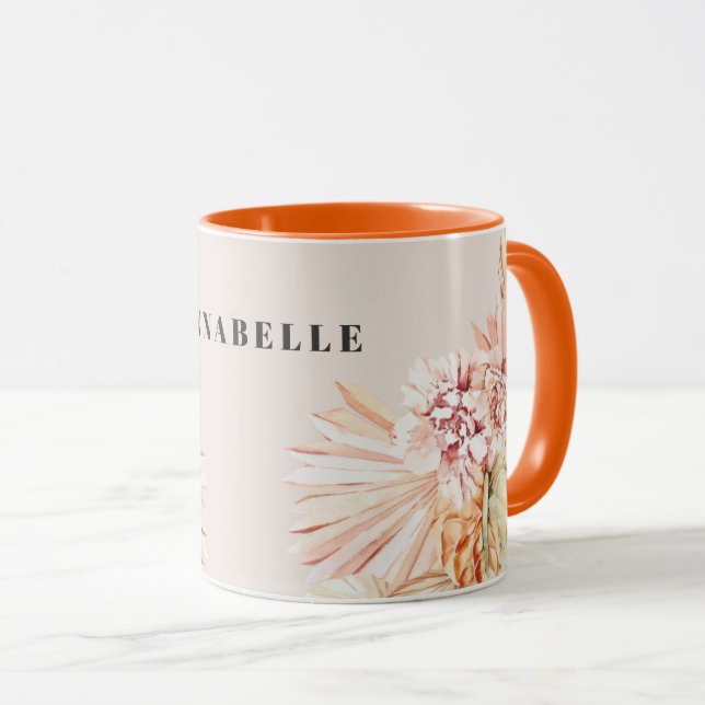 Mug Aquarelle bohème moderne pastel floral orange (Devant droit)