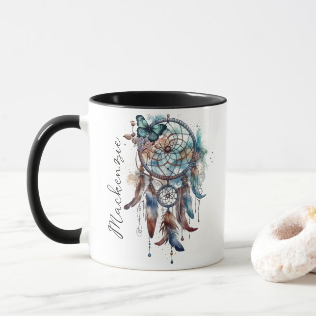 Mug Aquarelle Boho Dreamcatcher (Avec donut)