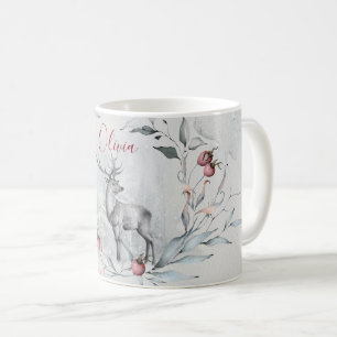Mug Aquarelle Bois Cerf dans la couronne de Noël