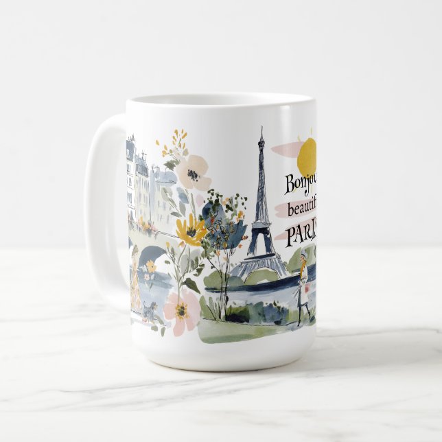 Mug Aquarelle Bonjour Beau Paris (Devant gauche)