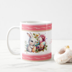 Mug Aquarelle Bordure striée du lapin de Pâques