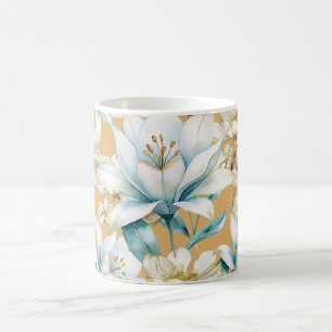 Mug Aquarelle botanique bleu blanc lily floral