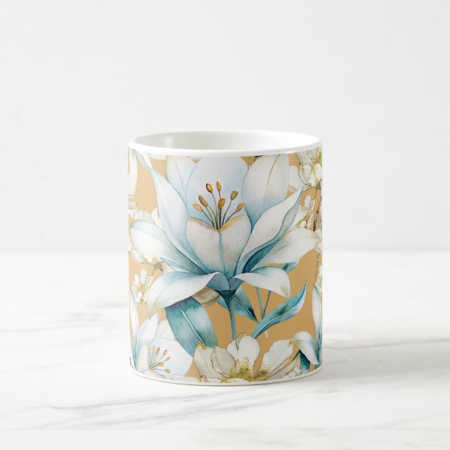 Mug Aquarelle botanique bleu blanc lily floral (Centre)