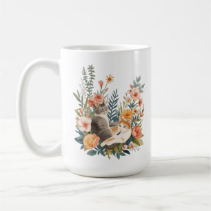 Mug Aquarelle Botanique Chats Cottagecore Art Félin