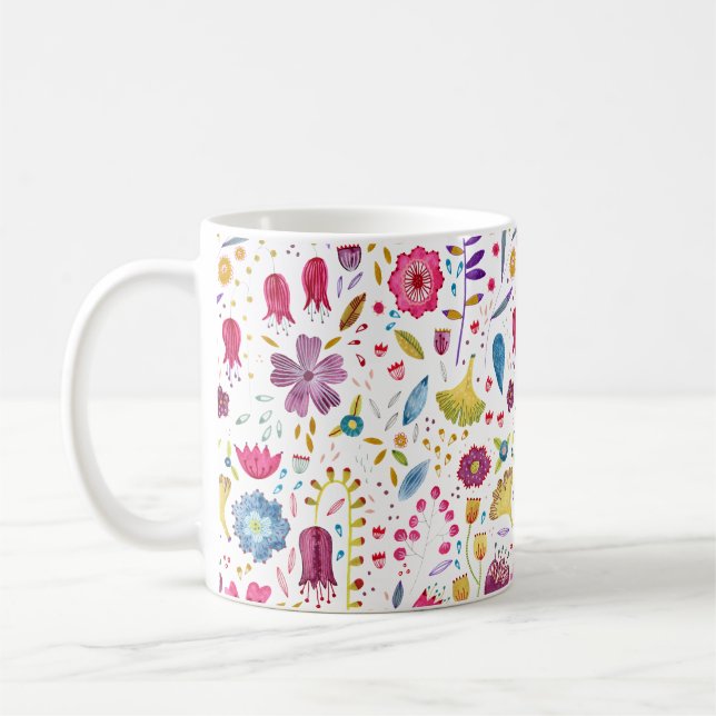 Mug Aquarelle Botanique Fleur sauvage Peinture de haie (Gauche)