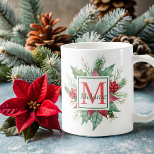 Mug aquarelle botanique moderne Vacances Monogrammes