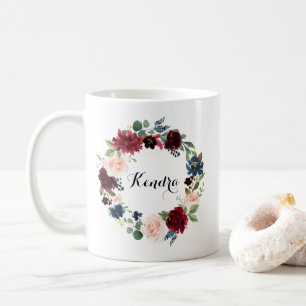 Mug Aquarelle Bourgogne et bleu Floral Wreath automne