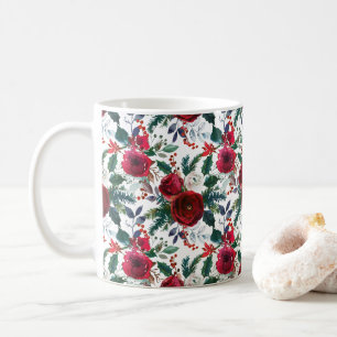 Mug Aquarelle Bourgogne Fleurs d'hiver Noël