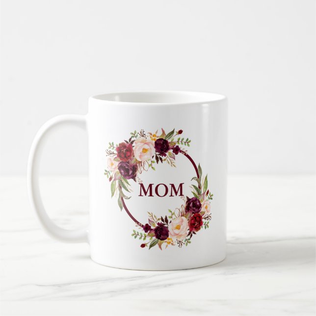 Mug Aquarelle Bourgogne Florale Maman (Gauche)