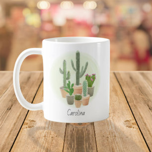 Mug Aquarelle Cactus Plantes Succulents Nom personnali