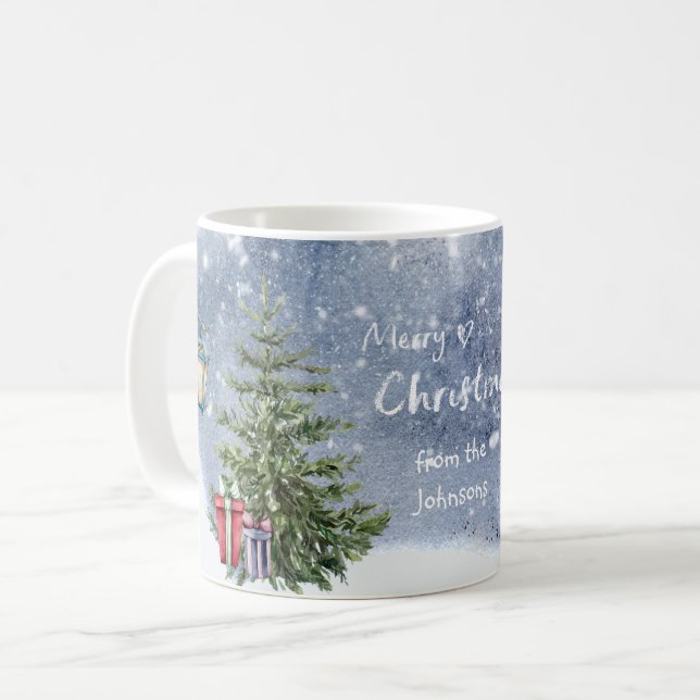 Mug Aquarelle 🎄 cadeaux de lanterne d'arbre de Noël (Devant gauche)