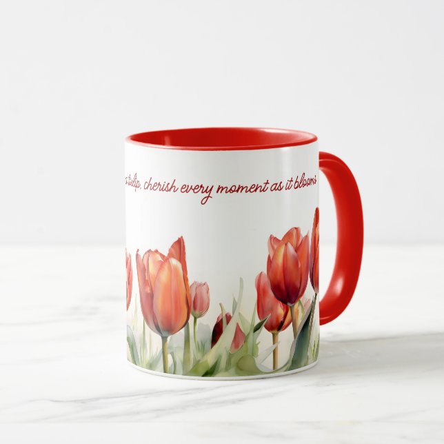 Mug Aquarelle café Tulipes rouges (Devant droit)