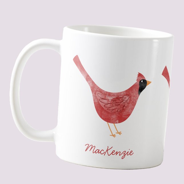 Mug Aquarelle cardinale Festive Oiseau Nom personnalis (Festive Cardinal bird red and white watercolor personalized custom name Christmas Holiday mug)