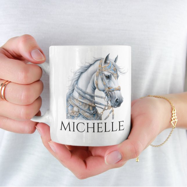 Mug Aquarelle Carousel Cheval Monogramme Personnalisé (Créateur téléchargé)