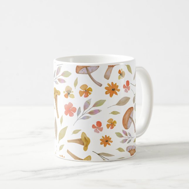 Mug Aquarelle Champignons et fleurs (Devant droit)