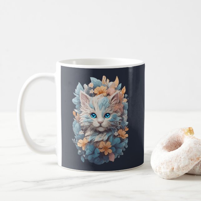 Mug Aquarelle Chat Floral Mignon Splash (Avec donut)