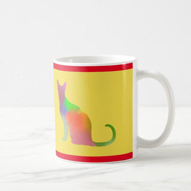 Mug Aquarelle Chat Silhouette Avec Bandes Rouges (Droite)