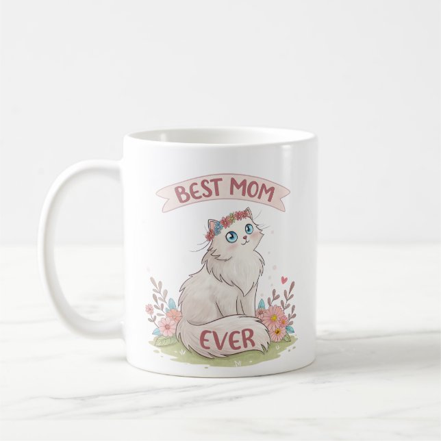 Mug aquarelle chatte fleurie meilleure maman jamais la (Gauche)