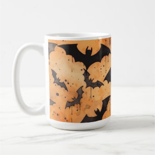 Mug Aquarelle Chauves-souris noires sur orange