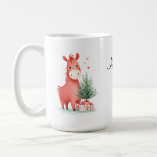 Mug Aquarelle Cheval rouge avec cadeaux et arbre de No