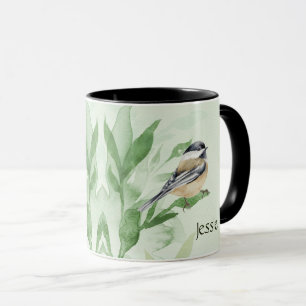 Mug Aquarelle Chickadee Jardin Oiseau Nom personnalisé