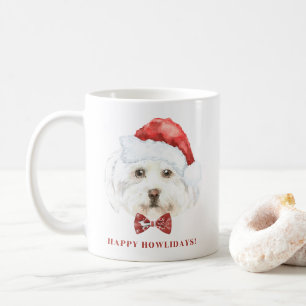 Mug Aquarelle Chien maltais avec le chapeau de Noël