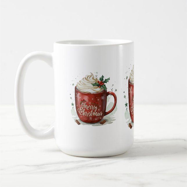 Mug Aquarelle Chocolat chaud avec Noël hiverné (Gauche)