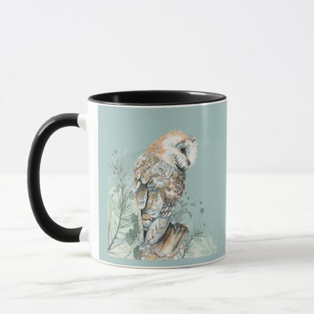 Mug Aquarelle Chouette Oiseau Faune Nature Art (Gauche)