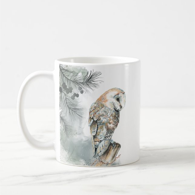 Mug Aquarelle Chouette Oiseau Nature Faune Art (Gauche)