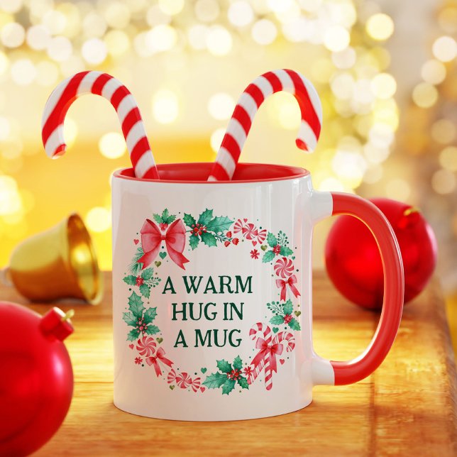 Mug Aquarelle Citation de couronne et Sucres de canne  (Watercolor Christmas Wreath with Candy Canes Mug)