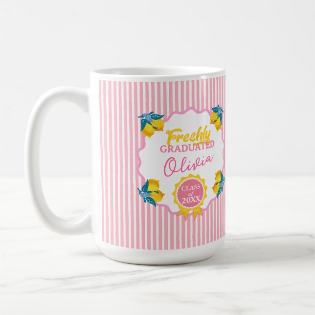 Mug Aquarelle Citron Fraîchement Diplômé Fête Classe 2 (Gauche)