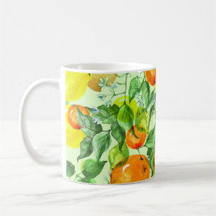 Mug Aquarelle citrons, fleurs, agrumes motif.