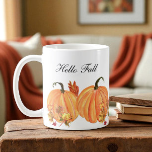Mug Aquarelle Citrouille automne Feuilles automnales