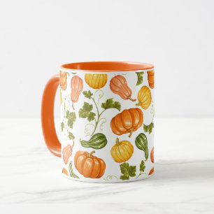 Mug Aquarelle, Citrouille et Motif Feuille
