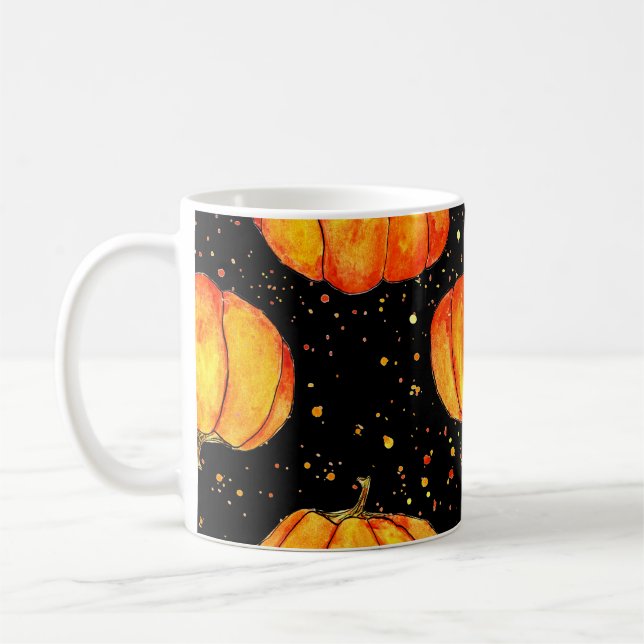 Mug Aquarelle citrouilles d'automne, impression Hallow (Gauche)