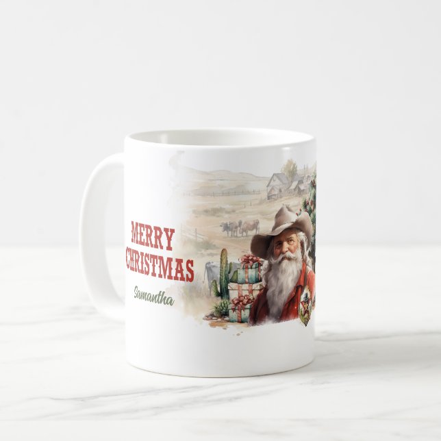 Mug Aquarelle classique Western avec casquette de cowb (Devant gauche)