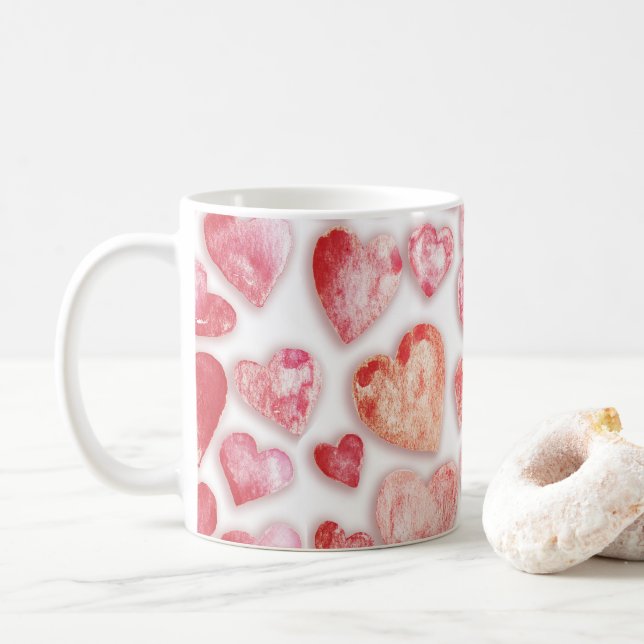 Mug Aquarelle Coeurs roses (Avec donut)