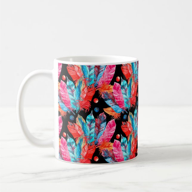 Mug Aquarelle coloré plumes motif (Gauche)